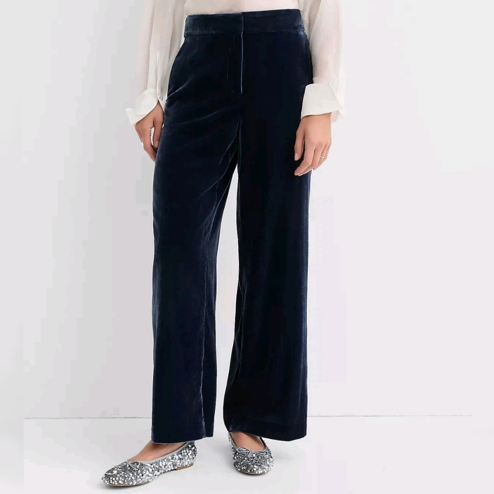 LOFT Curvy Clean Velvet Wide Leg Pants 12 Dark Blue NEW